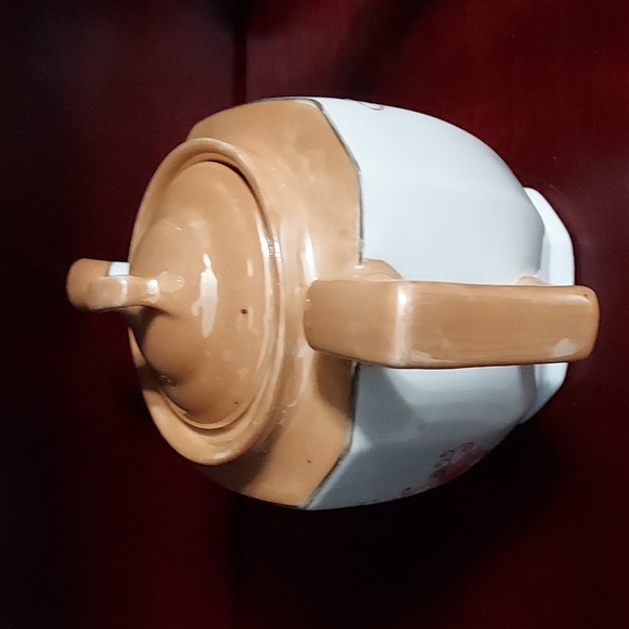 Lusterware Orange/White Teapot w/flowers on both sides.Made in Japan 6in.Hx9inW - Picture 4 of 12